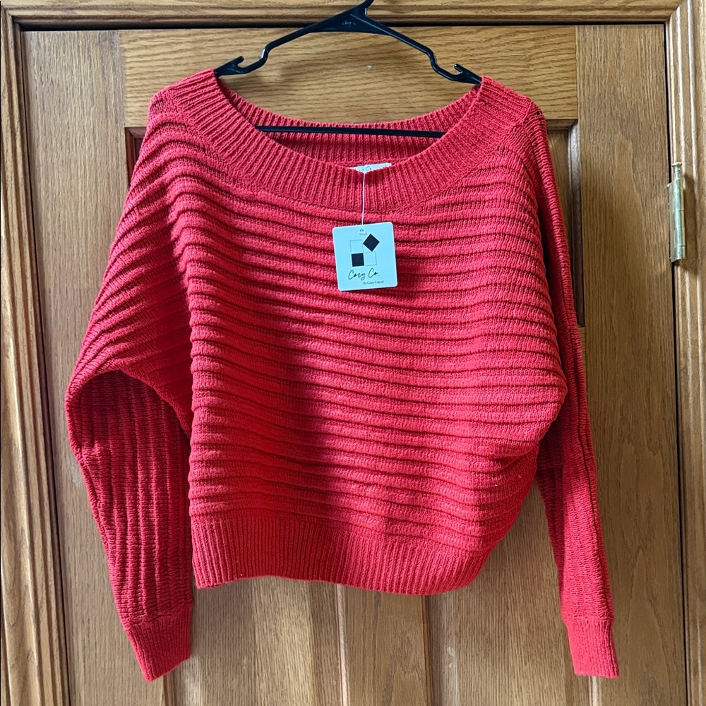 Cozy Casual Red Off-the-Shoulder Sweater